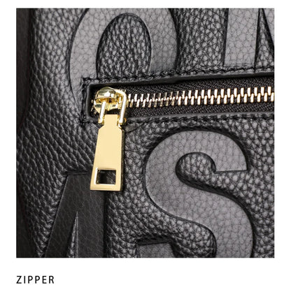 Genuine leather letter printed women's handbag new large capacity contrasting leather crossbody bag