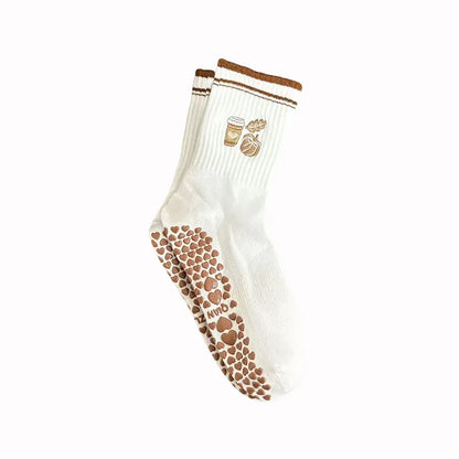 European sizes 36-43, 1 Pair of Heart-Shaped Lace Embroidered Yoga Socks, Mid-Calf Length, for Women
