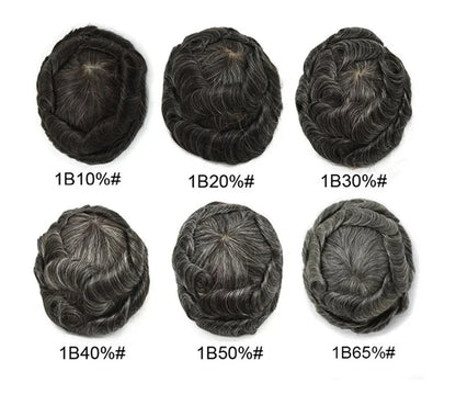 Pwigs 12 Inch Full French Lace Men Toupee 1b80 20% Human Black Hair Mixed with 80% Synthetic Gray European Hair System