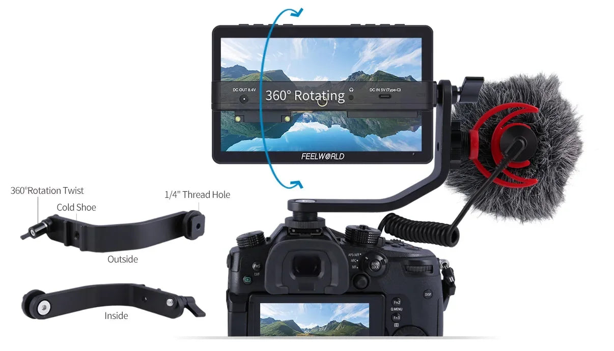 FEELWORLD F5 PRO V4 6" 3D LUT Touchscreen Monitor 4K HDMI I/O High-Res Rec.709 Aux Power Multiple Mounting Options