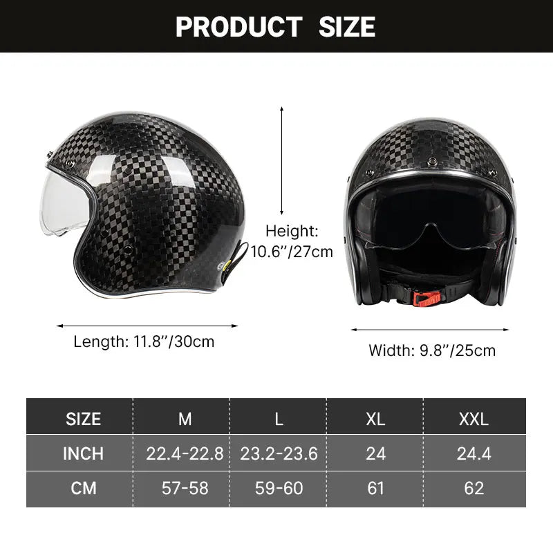 DOT Approved 12K Carbon Fiber Open Face Helmet with Visor Motorcycle Helmet Cascos Para Motos 3K 12K Jet Helmets Four Seasons