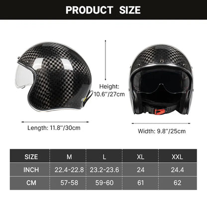 DOT Approved 12K Carbon Fiber Open Face Helmet with Visor Motorcycle Helmet Cascos Para Motos 3K 12K Jet Helmets Four Seasons