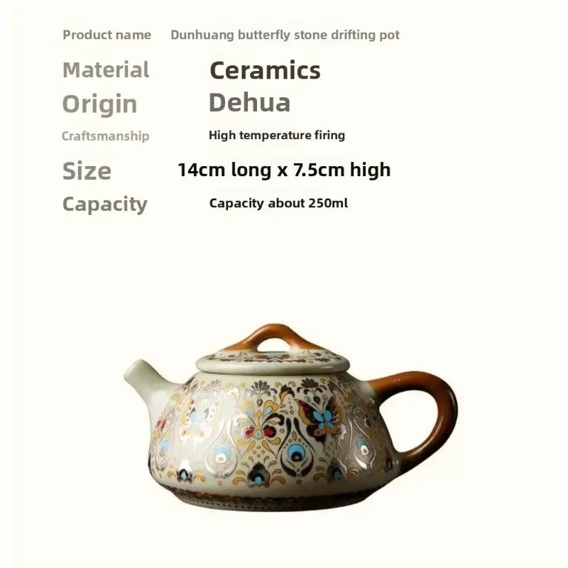Hand Drawn Ceramic Teapot, Vintage Chinese Kung Fu Teapot, Household Brewing Porcelain Tea Set, Vintage Floral Design