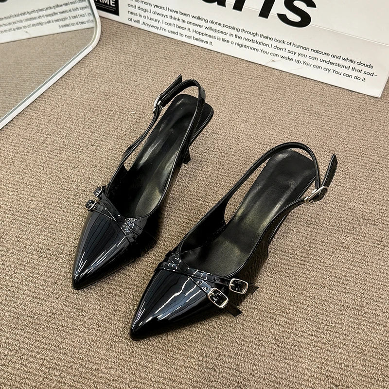 Women's Sandals Leopard Sexy High Heels Shoes Pointed Toe Luxury Pumps Slippers Woman Brand Dress Buckle Ladies De Flip Flops