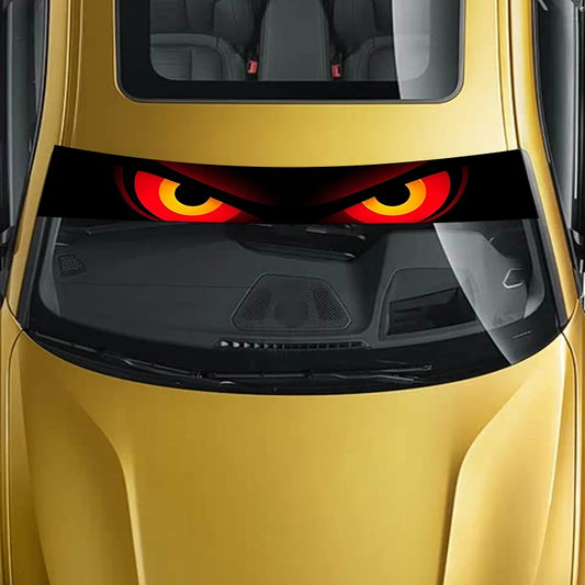 A striking red and black evil look style decorative strip design car windshield sticker. This unique car decal adds a touch