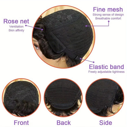 Pixie Cut Wigs Short Human Hair Wigs with Bangs Short Layered Full Machine Made Wig Natural Black Color for Women