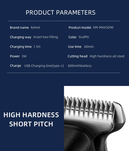 Kemei-5090 Digital Display Professional Barber Pusher For Men Hair Clipper Reciprocating Random Graffiti Pattern Electric