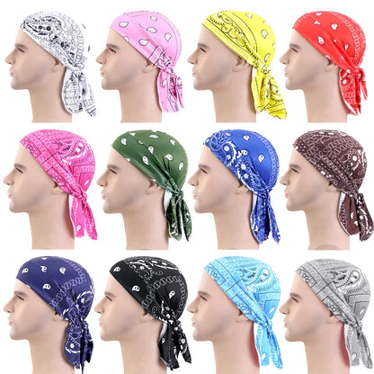 New Paisley Print Hip Hop Turban Cap Elastic Head Wraps Breathable Casual Durags Candy Color Durag Unisex Bandana Pirate Hats