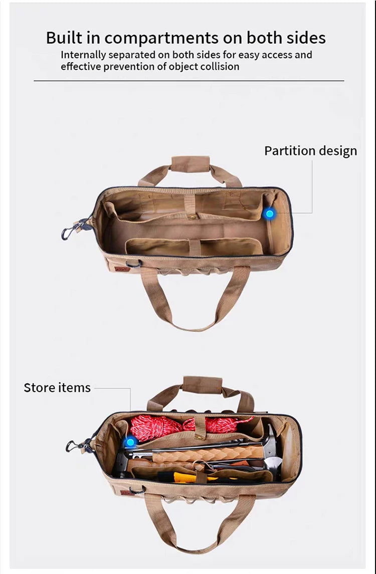 Camping tool storage bag,large-capacity tool kit, can be hung with a climbing buckle, high toe nail,Five colors to choose from