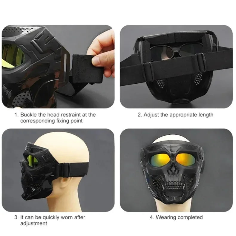 .Skull Mask Motorcycle Mask Bicycle Riding Windproof Full Face Skeleton Protective Mask Colored Goggle Tactical Cycling Bike