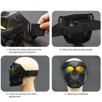 .Skull Mask Motorcycle Mask Bicycle Riding Windproof Full Face Skeleton Protective Mask Colored Goggle Tactical Cycling Bike