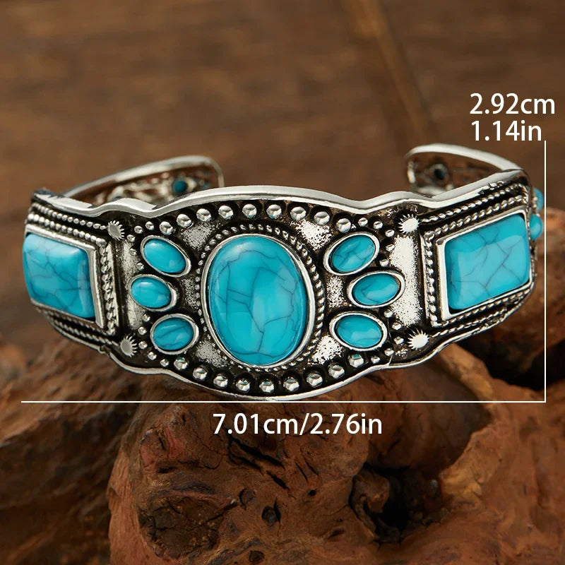 Women's Vintage Bohemian Jewelry Cuff Bracelet with Faux Turquoise Opening Adjustable Bracelet Holiday Party Accessories