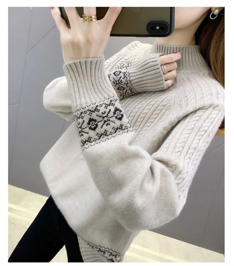 2024 Fashion Basic Autumn Winter Merino Wool Sweater Mock Neck Cashmere Pullover Solid Color Soft Long Sleeve Clothing Tops