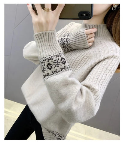 2024 Fashion Basic Autumn Winter Merino Wool Sweater Mock Neck Cashmere Pullover Solid Color Soft Long Sleeve Clothing Tops