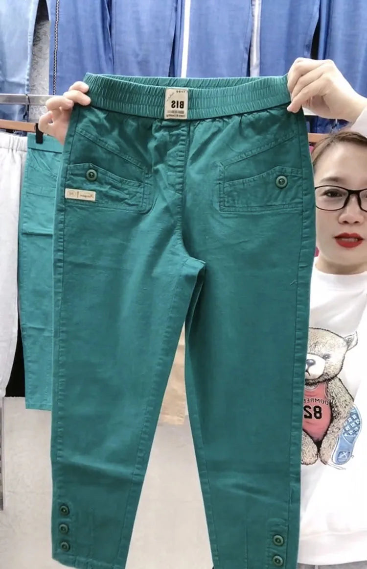 Women Cotton Linen Harun Pants Summer Loose New 2023 Ladies High Waist Versatile Thin Slim Casual Pants Female Nine-Point Pants