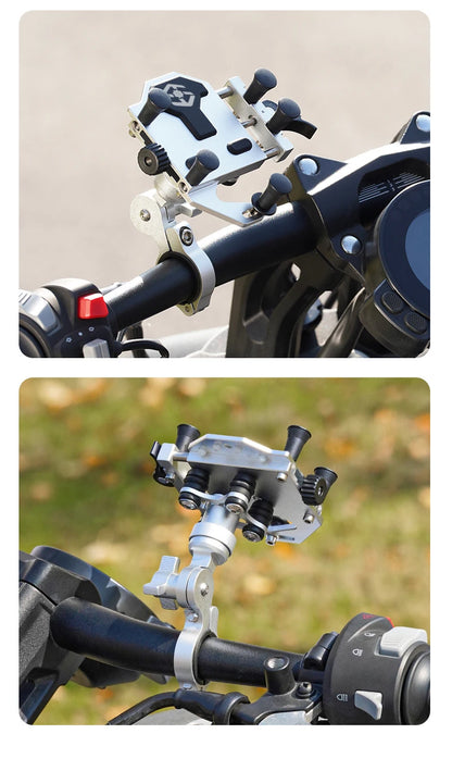 Motorcycle Phone Holder Universal Alloy Shock-Absorbing Motos Bicycle Handlebar Navigation Bracket 360° Rotary Adjustable Stand