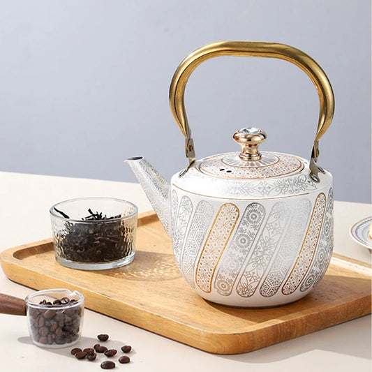 Ethnic Pattern East Style Teapot Stainless-Steel Painted Kettle with Built-In Strainer China-Chic Cold-Water Milk-Tea Pitcher