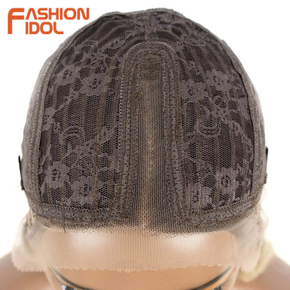 FASHION IDOL 14inch/35cm Short Bob Lace Wigs Synthetic Hair Ombre Brown Grey Wigs For Black Women Heat Resistant Synthetic Wig