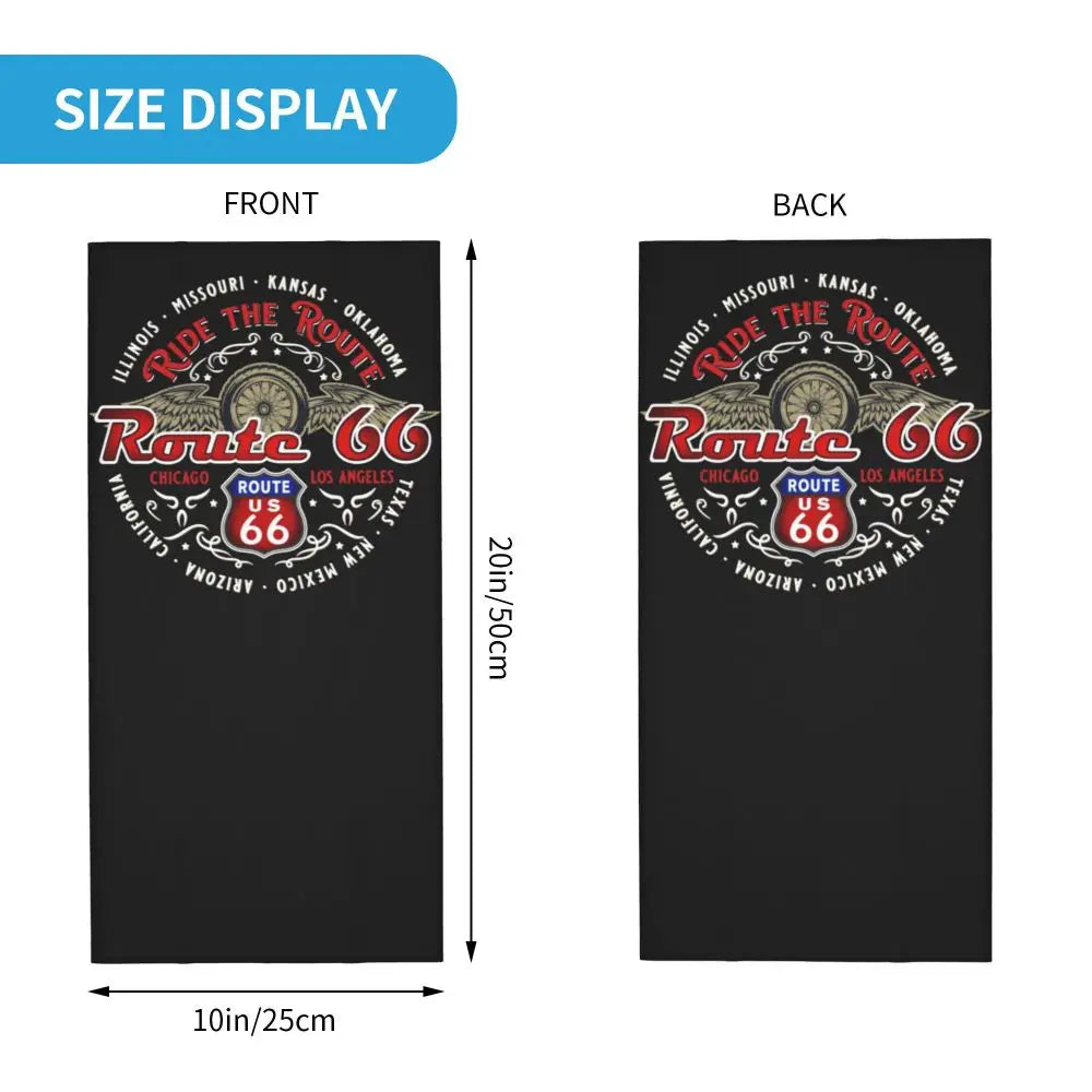 Custom Travel Motorcycle Ride Route 66 Bandana Winter Neck Warmer Windproof Wrap Face Scarf for Hiking Highways Gaiter Headband