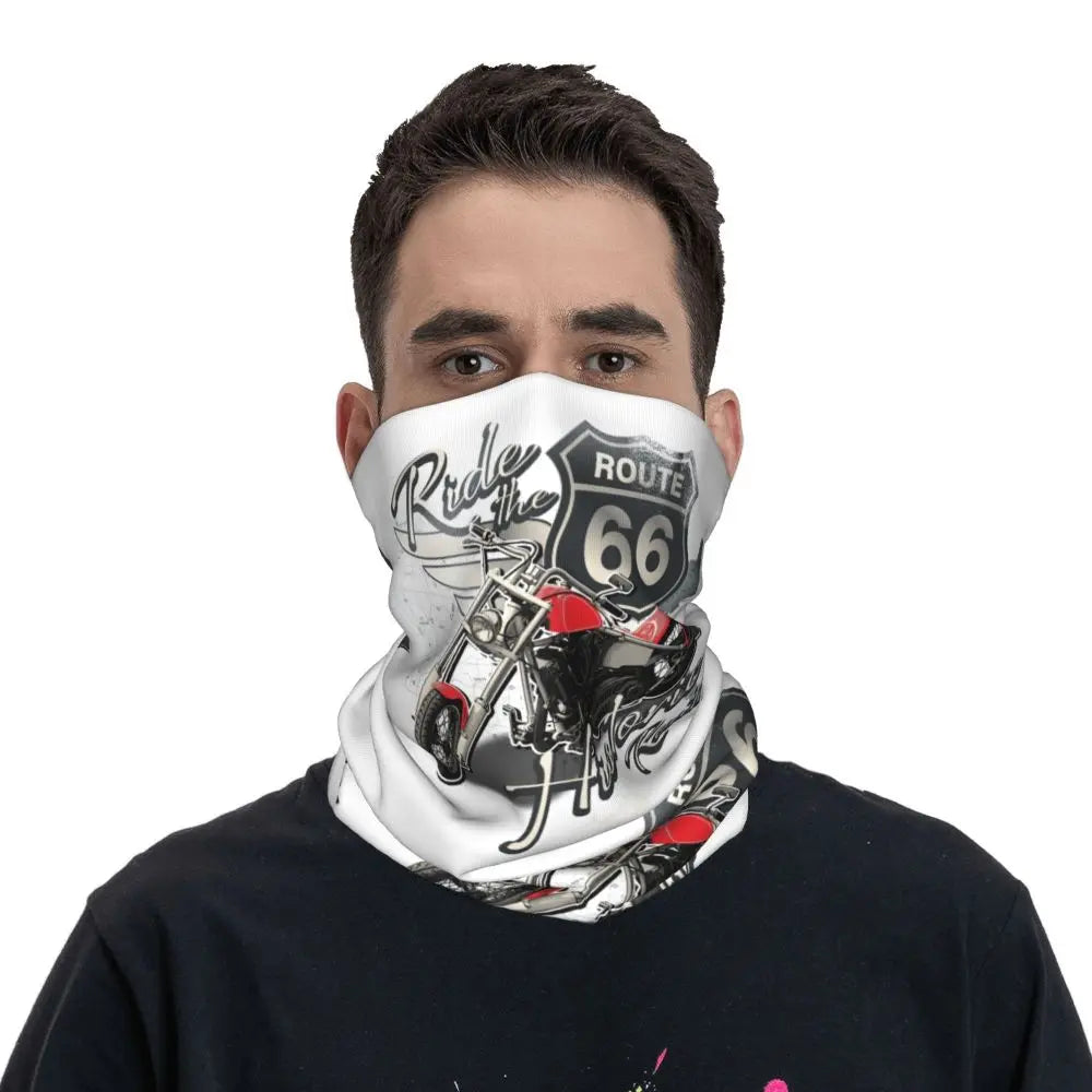 Custom Travel Motorcycle Ride Route 66 Bandana Winter Neck Warmer Windproof Wrap Face Scarf for Hiking Highways Gaiter Headband