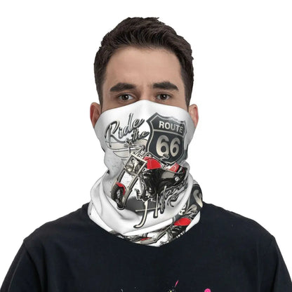 Custom Travel Motorcycle Ride Route 66 Bandana Winter Neck Warmer Windproof Wrap Face Scarf for Hiking Highways Gaiter Headband