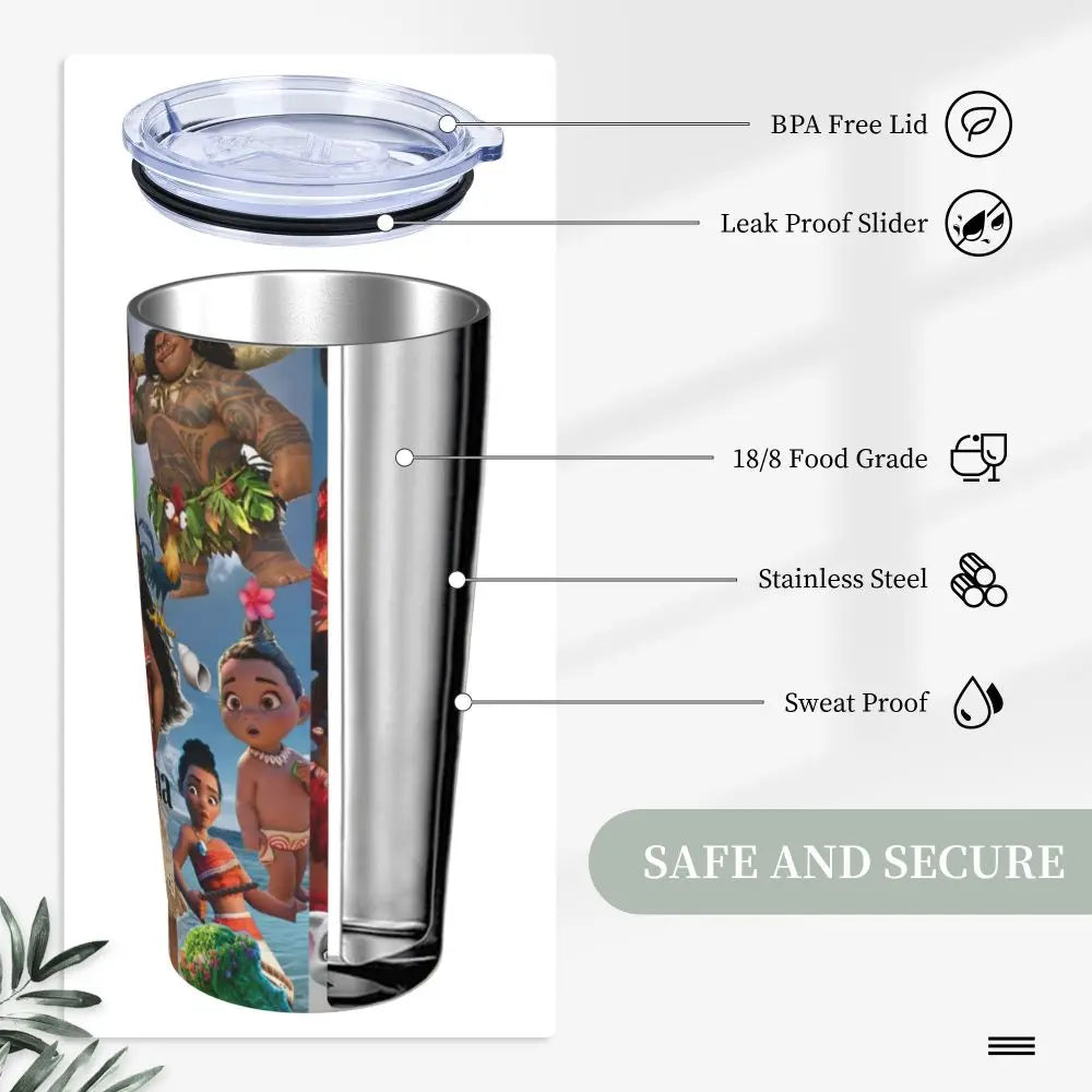 Moana and Pua Cartoon Movie Insulated Tumbler with Straws Stainless Steel Coffee Mugs Double Wall Car Bottle Cups 20oz