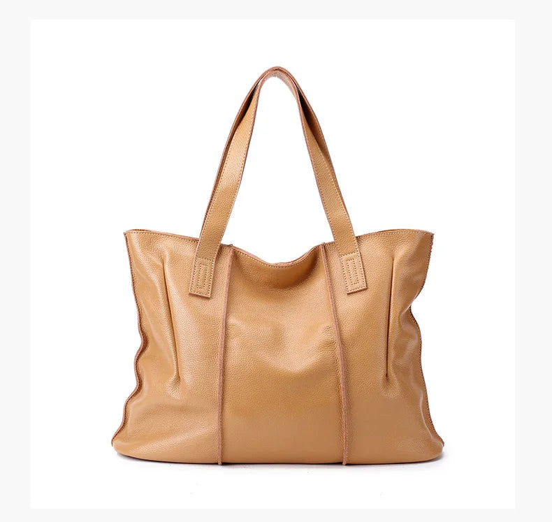 Women's Luxury Designer Natural Cowhide Soft Handbag Famale Fashion Shoulder Bag Ladies Cow Leather Large Capacity Tote Bag