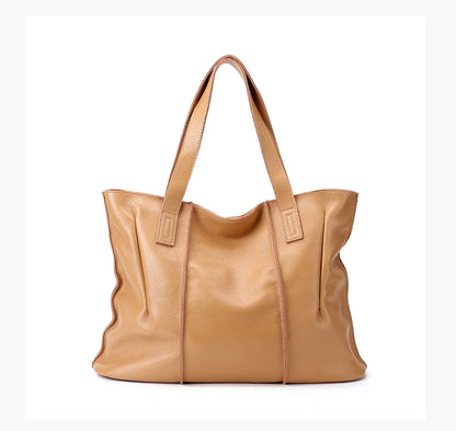 Women's Luxury Designer Natural Cowhide Soft Handbag Famale Fashion Shoulder Bag Ladies Cow Leather Large Capacity Tote Bag