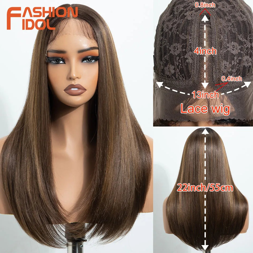 FASHION IDOL 14inch/35cm Short Bob Lace Wigs Synthetic Hair Ombre Brown Grey Wigs For Black Women Heat Resistant Synthetic Wig