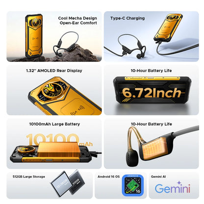 DOOGEE S200 X 5G Rugged Phone 48GB 512GB Dimensity 7050 6.72” FHD+120Hz 10100mAh 100MP Camera Android 16 NFC Smartphone