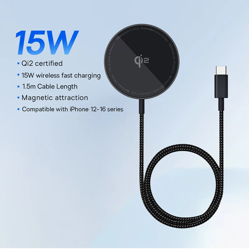Baseus 15W Magnetic Wireless Chargers Qi Qi2 Wireless Charger Fast Charging Pad for iPhone 17 16 15 14 Mini Phone Charger Quick