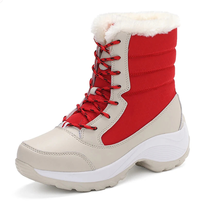 Snow Boots Woman Solid Shoes Woman Lace-Up Ladies Shoes Soft Ankle Boots Warm Lightweight Winter Ladies Boots Botas Mujer