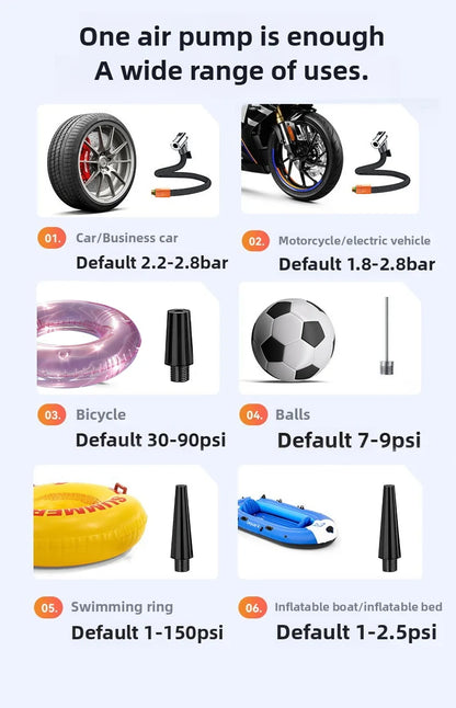 150psi Wireless/Wired Portable Tire Inflator Car Tire Inflator Pump With Digital Display Electric Inflator Mini Bicycle Air Pump