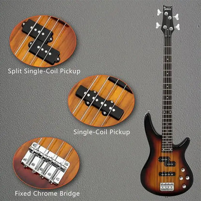 24 Frets Rosewood Fingerboard GIB Electric Bass Guitar Full Size 4 String Sunset Color