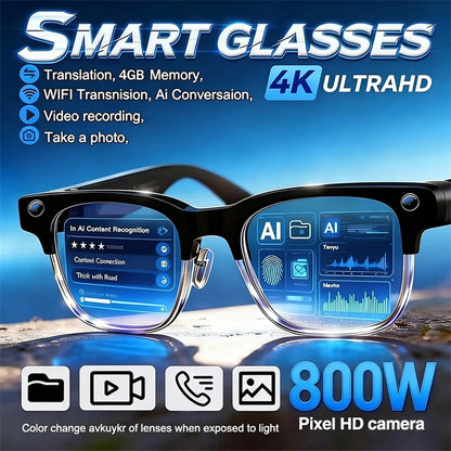 LIGE New 800W Pixel Camera Smart Glasses Men 4K Video Recording AI Photo Recognition Bluetooth Call Voice Translation Sunglasses