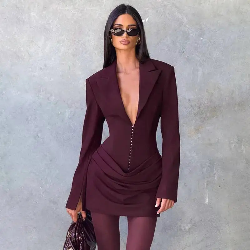 Avrilyaan Casual Pleated Sexy Dress Women 2025 Elegant Party Dress Blazer Long Sleeves Bodycon Mini Autumn Winter Dress Vestidos