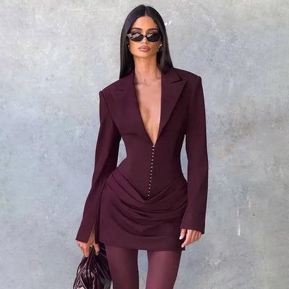 Avrilyaan Casual Pleated Sexy Dress Women 2025 Elegant Party Dress Blazer Long Sleeves Bodycon Mini Autumn Winter Dress Vestidos