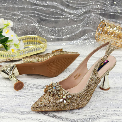 New Arrival African Women Shoes Decorated with Rhinestone Shoes for Women 2025 Designer Luxury Plus Size 43 Wedding Shoes Bride