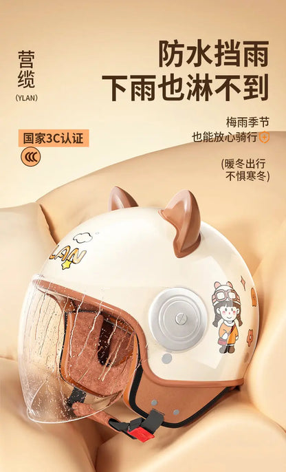 Winter Warm Women's Electric Car Helmet Four Seasons Motorcycle Safety Cap Full Face Helmet 3C Certified Abs Material