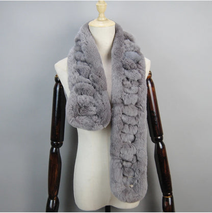 Winter Women Knitted Real Rex Rabbit Fur Scarf Natural Soft Long Style Rex Rabbit Fur Muffler Lady Warm 100% Genuine Fur Scarves