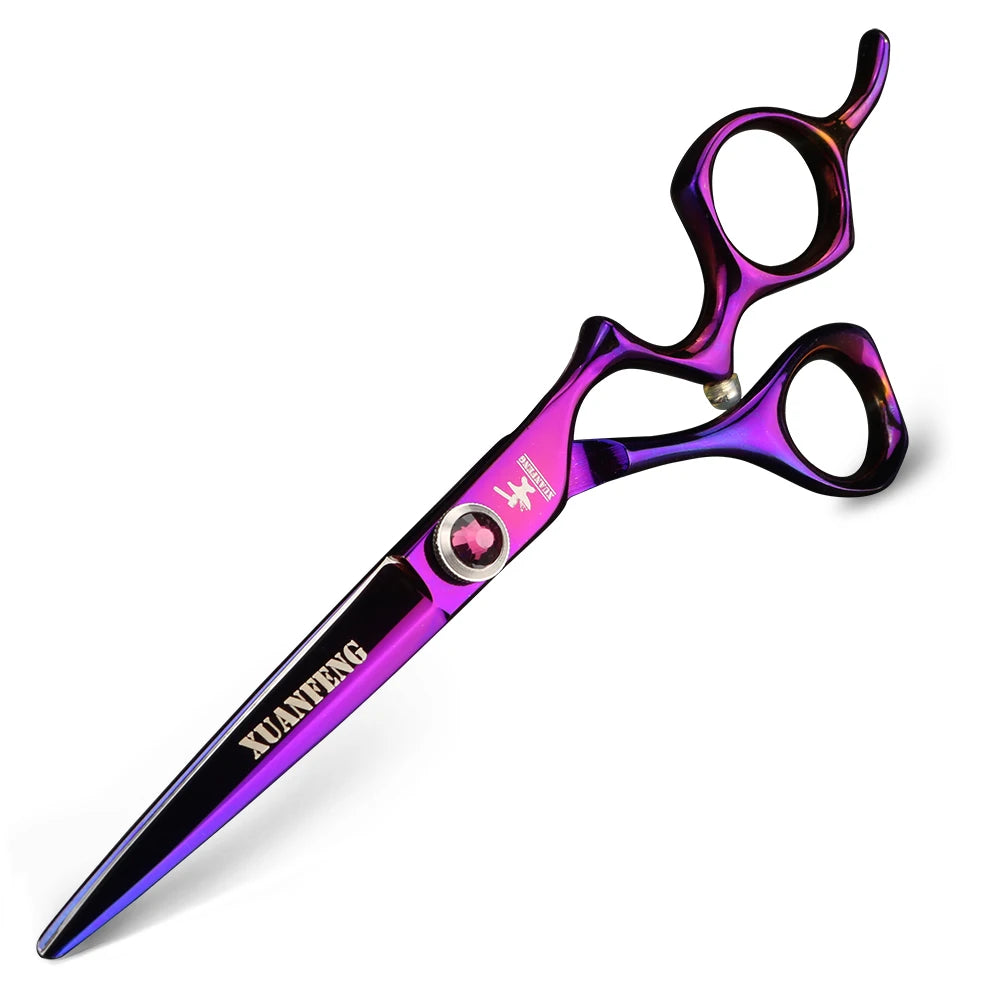 XUANFENG 6 inch Silver Curved Handle Hair Scissors Steel Barber Cutting Scissors and Thinning Scissors