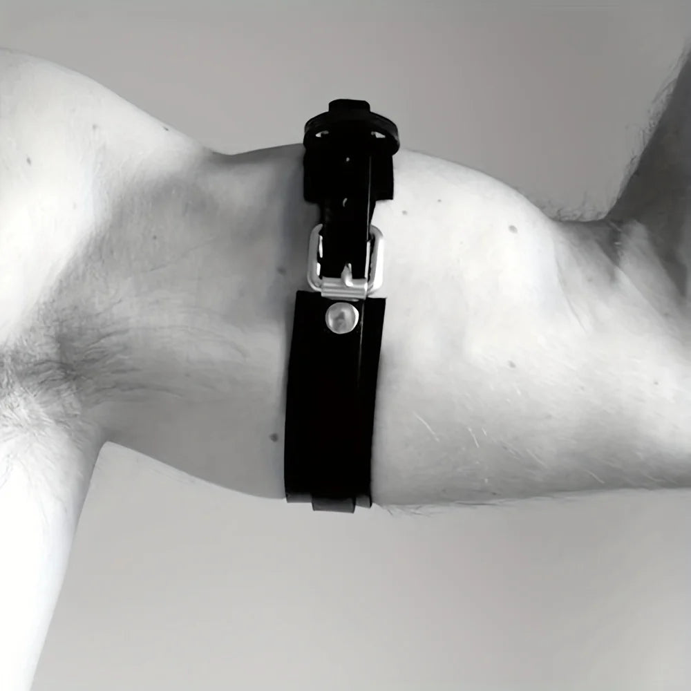 Punk Hip Hop Sexy PU Leather Fashion Men's Armband, Adjustable Bondage Elastic Armband Body Cage Arm Rings Erotic Rave Cosplay
