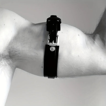 Punk Hip Hop Sexy PU Leather Fashion Men's Armband, Adjustable Bondage Elastic Armband Body Cage Arm Rings Erotic Rave Cosplay
