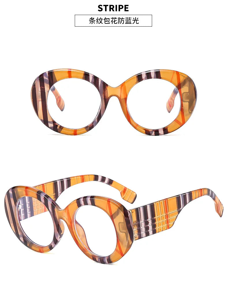 Retro Stripe Yellow Anti Blue Light Glasses For Women 2025 Luxury Brand Large Round Eyeglasses Frame Retro Transparent Glasses