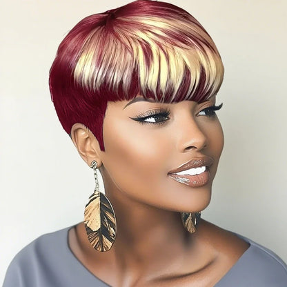 Pixie Cut Wigs For Women Brazilian Human Hair 99J Red 613 Short Wig With Bangs Layered Pixie Cut Wigs Full Machine Made Wig