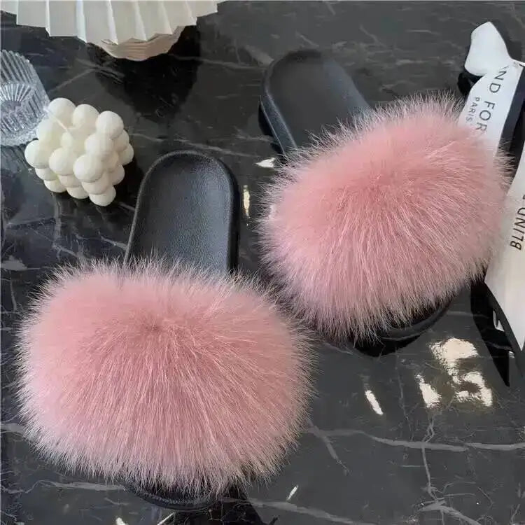 Women's Fluffy  Slides Fashion Plush fluffy Flat Sandals Casual Indoor Outdoor Beach Casual Slippers
