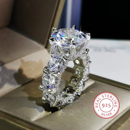 925 Stamp Ring White Zircon For Propose Wedding Engagement Ring Princess Inlaid Big Diamond Rings For Gift Girl Friend
