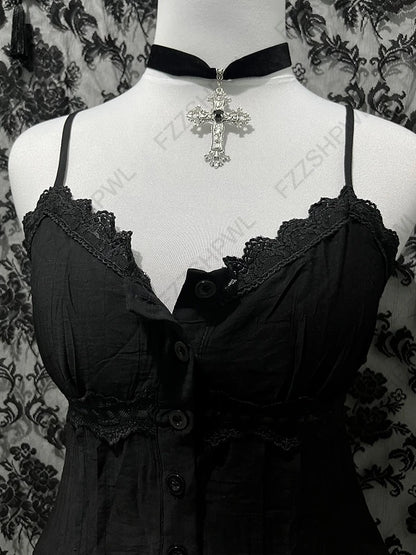 Gothic Y2K Aesthetic Women's Camisole Top Casual Slim Fit Sexy Solid Color Lace Crop Tees Grunge Punk Hotties Summer Streetwear