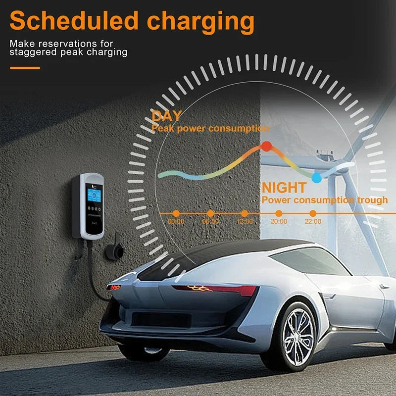 feyree GB/T Socket EV Charger 7.6kw 32A Wallbox 4.3 inch Big Screen APP Charge History Record 11kw 22kw 3 Phase Charging Station