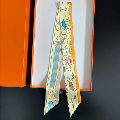 Luxury Brand Horse Bag Scarf 2024 New Design Womens Silk Scarf Fashion Head Scarf Headwear Long Skinny Scarves Bag Accessories